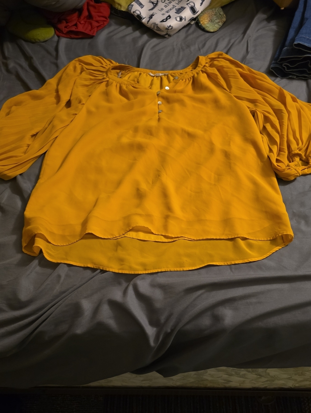 Flowy Mustard Yellow Peasant Blouse with Button Front
